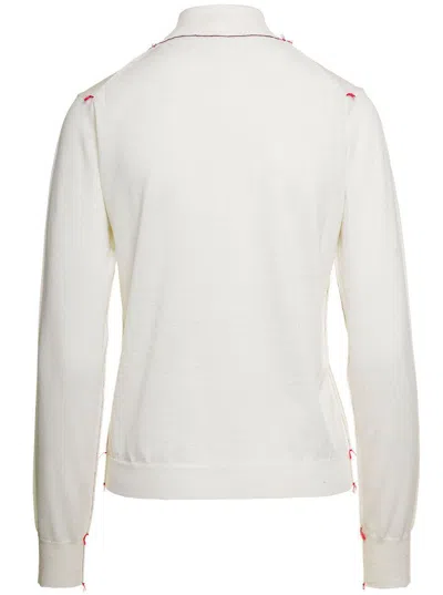 Maison Margiela White High Neck Sweater With Contrasting Stitching In Wool Woman In 103f