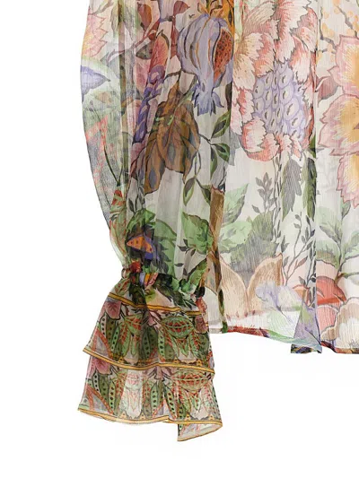 Etro Ruffled Floral-print Silk-crepon Blouse In Multicolour