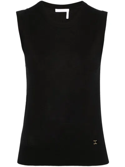 Chloé Sleeveless Wool Knitted Top In Black