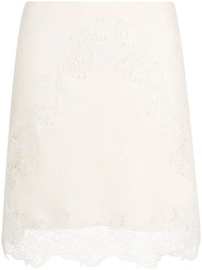 Chloé Guipure Lace-trimmed Ribbed Wool Mini Skirt In White