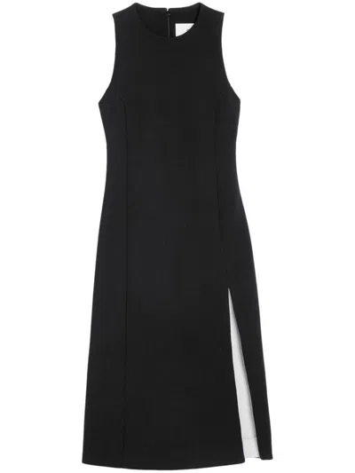 Ami Alexandre Mattiussi Sleeveless Virgin-wool Midi Dress In Black/chalk
