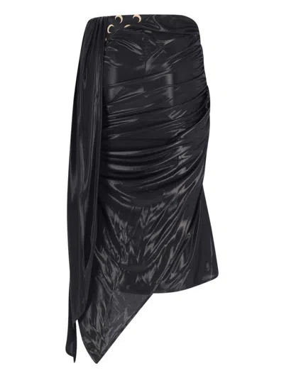 Marine Serre Black Asymmetrical Midi Skirt In Black