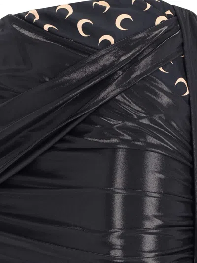 Marine Serre Black Asymmetrical Midi Skirt In Black