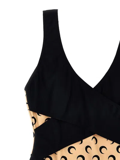 Marine Serre 'all Over Moon' One-piece Swimsuit In Black