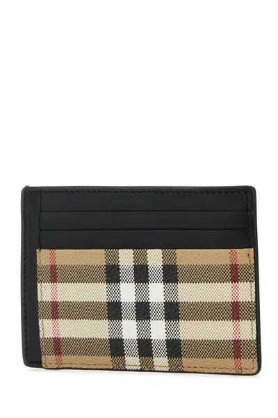 Burberry Beige Check Money Clip Card Holder In Printed