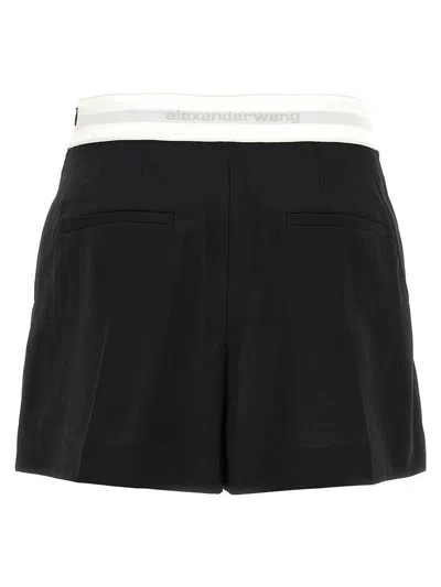 Alexander Wang High-waist Pleated Shorts With Logo Elastic In Black