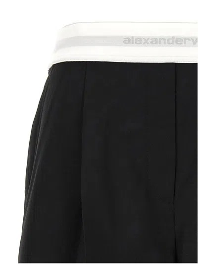 Alexander Wang High-waist Pleated Shorts With Logo Elastic In Black