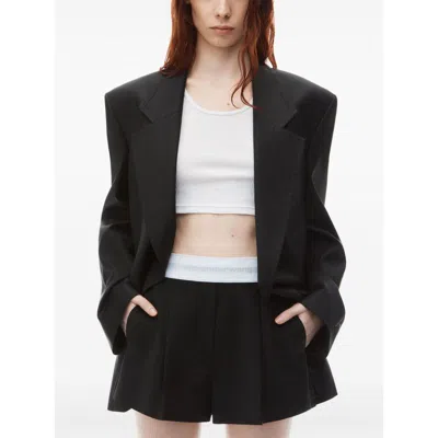 Alexander Wang High-waist Pleated Shorts With Logo Elastic In Black