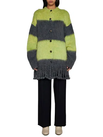 Etro Grey Grey Striped Wool Blend Cardigan In Yellow