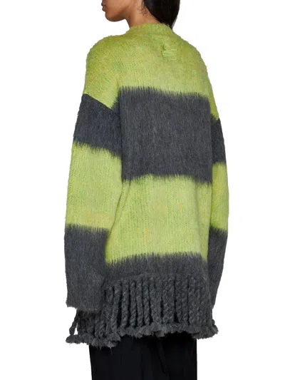 Etro Grey Grey Striped Wool Blend Cardigan In Yellow