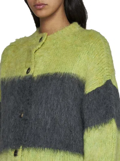 Etro Grey Grey Striped Wool Blend Cardigan In Yellow