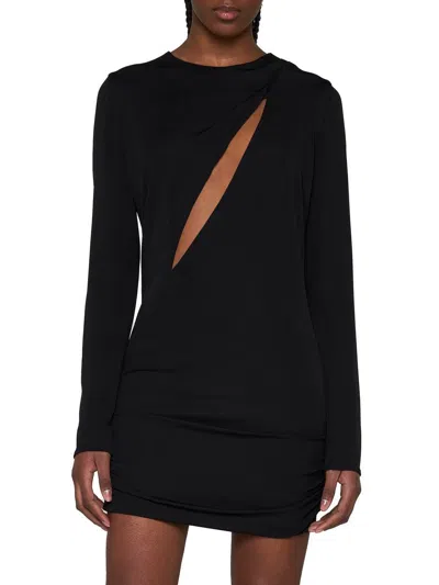 Versace Black Fitted Minidress With Cut-out Detail In Viscose Woman In Black