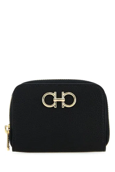 Ferragamo Gancini Zip Cardholder In Calf Leather In Black