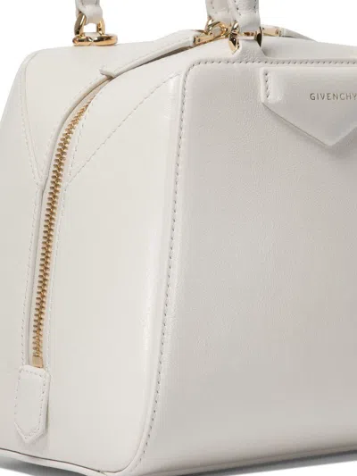 Givenchy Timeless Buffalo Leather Handbag With Elegant Gold Accents In White