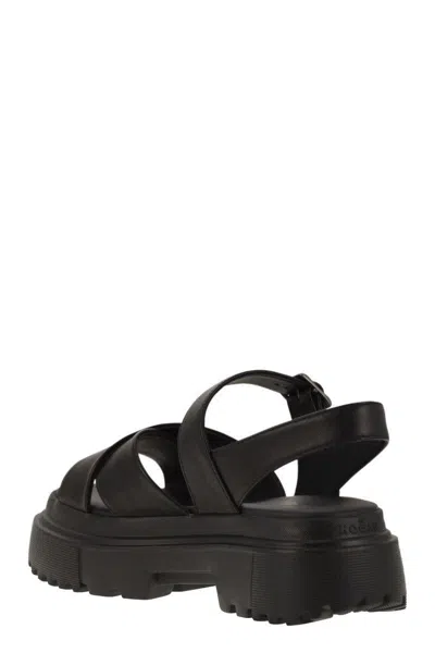 Hogan Leather Sandal With Midsole Sandals In Black