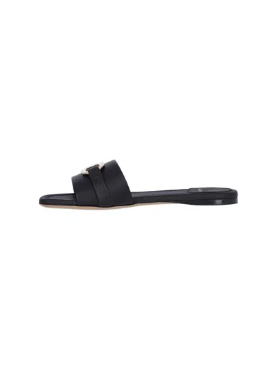 Ferragamo Square Lambskin Sandals Gold-tone Hardware In Black