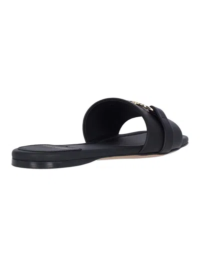 Ferragamo Square Lambskin Sandals Gold-tone Hardware In Black