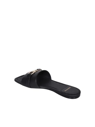 Ferragamo Square Lambskin Sandals Gold-tone Hardware In Black