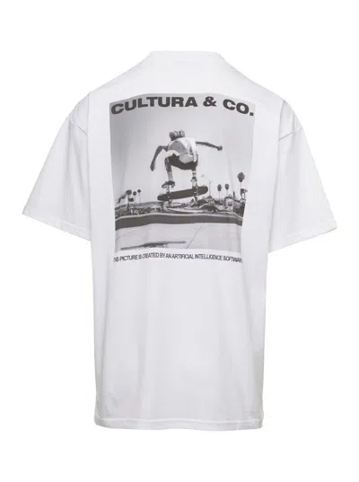 Cultura White Crewneck T-shirt With Skate Logo Print In Jersey Man In White