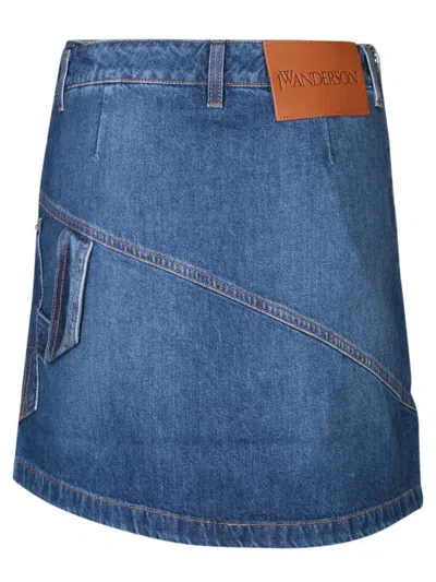Jw Anderson Mini Skirt With Asymmetric Design And Pockets In Blue