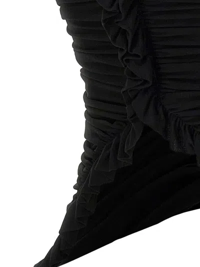 Saint Laurent Cupro Strapless Top With Ruched Asymmetric Hem In Black