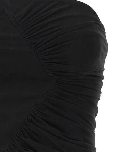 Saint Laurent Cupro Strapless Top With Ruched Asymmetric Hem In Black