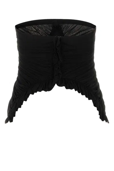 Saint Laurent Cupro Strapless Top With Ruched Asymmetric Hem In Black
