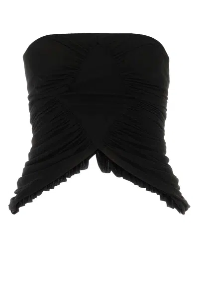 Saint Laurent Cupro Strapless Top With Ruched Asymmetric Hem In Black
