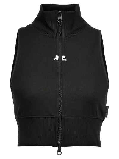 Shop Courrèges Cropped Track Vest In Black