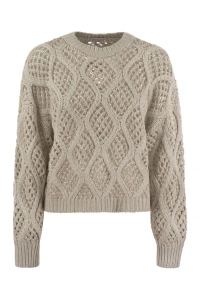 Brunello Cucinelli Knitted Cashmere Sweater In Beige