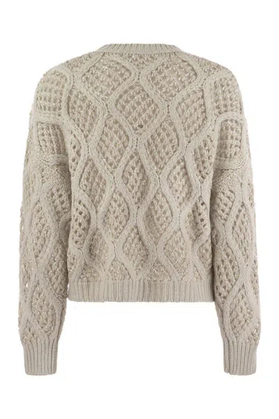 Brunello Cucinelli Knitted Cashmere Sweater In Beige