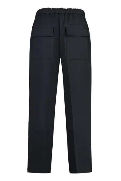 Jil Sander Cropped Tapered Blue Cotton Pants With Elastic Waistband In Blue