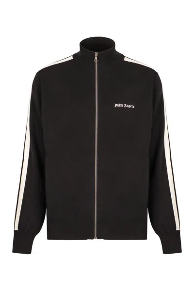 Palm Angels Black High Neck Sweatshirt With Logo Lettering On The Front In Wool Blend Man In Black