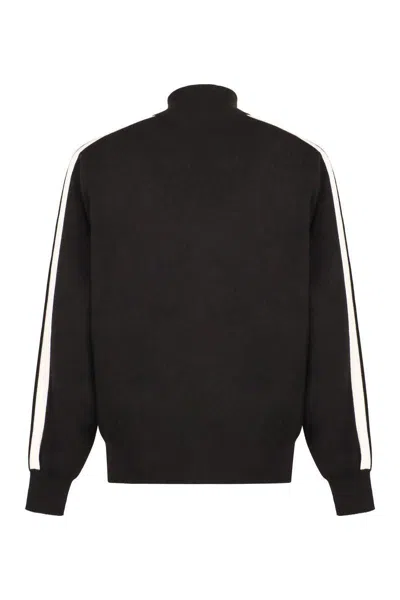 Palm Angels Black High Neck Sweatshirt With Logo Lettering On The Front In Wool Blend Man In Black