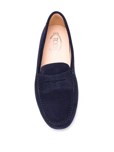 Tod's Gommini Suede Driver Penny Loafers In Blue