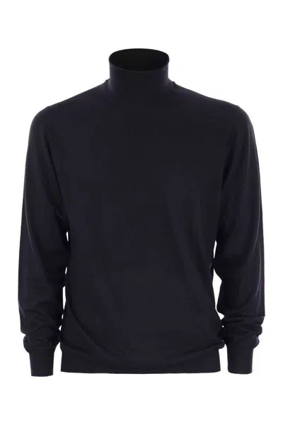 Fedeli Turtleneck Sweater In Virgin Wool In Blue