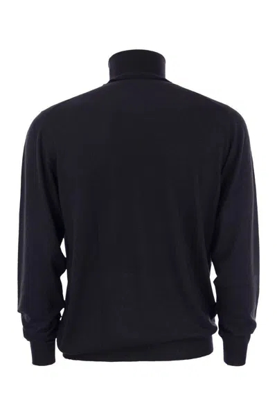 Fedeli Turtleneck Sweater In Virgin Wool In Blue