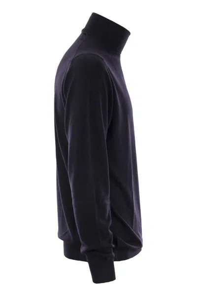 Fedeli Turtleneck Sweater In Virgin Wool In Blue