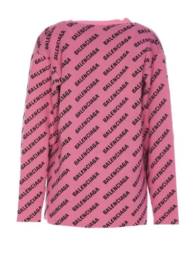 Balenciaga Logo V-neck Ribbed Knit Cardigan In Pink