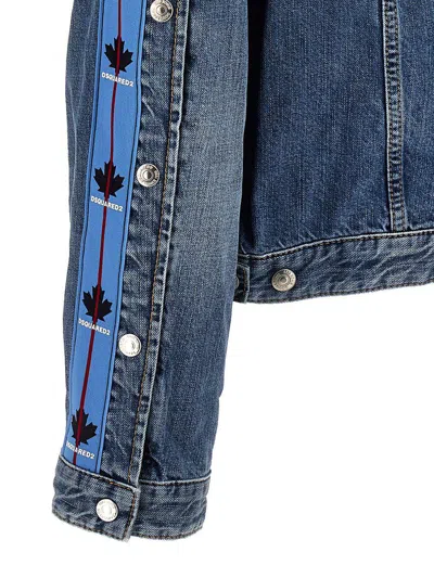 Dsquared2 Blue Jacket With Distressed Effect And Logoed Metal Buttons In Denim Man In Blue