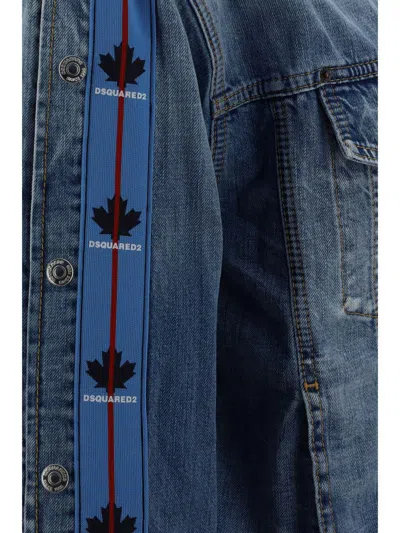 Dsquared2 Blue Jacket With Distressed Effect And Logoed Metal Buttons In Denim Man In Blue