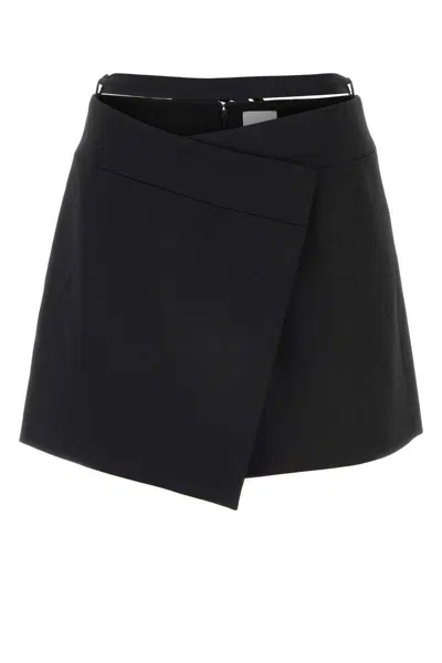 Patou Stretch Wool Mini Skirt With High Waist And A-line Silhouette In Black