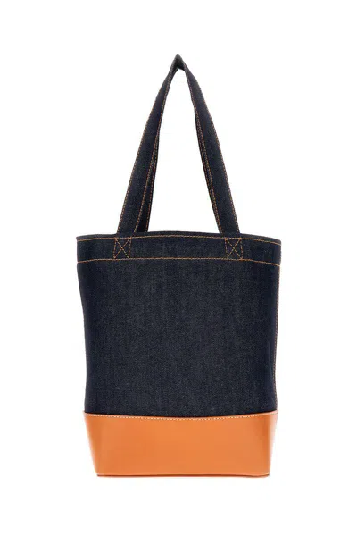 Apc A.p.c. Two-tone Denim And Leather Axelle Shopping Bag In Blue