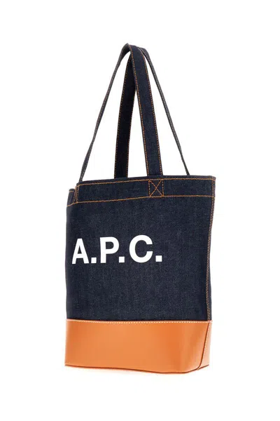 Apc A.p.c. Two-tone Denim And Leather Axelle Shopping Bag In Blue