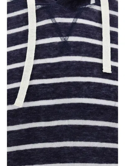 Paul & Shark Linen Hooded T-shirt Striped Pattern In Blue