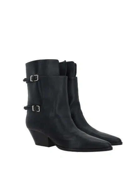 Sergio Rossi Black Leather Thalestris Ankle Boots In Black
