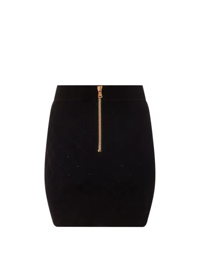 Balmain Fitted Knit Skirt With Textured Pattern In Black