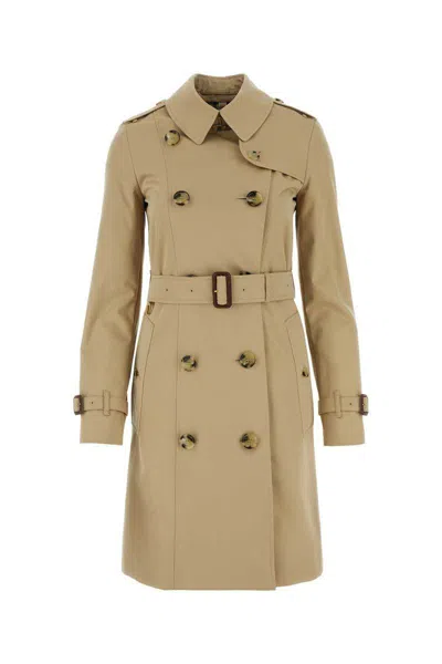 Burberry Women Beige Gabardine Heritage Chelsea Trench Coat In Brown