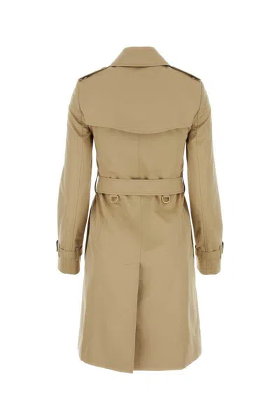 Burberry Women Beige Gabardine Heritage Chelsea Trench Coat In Brown