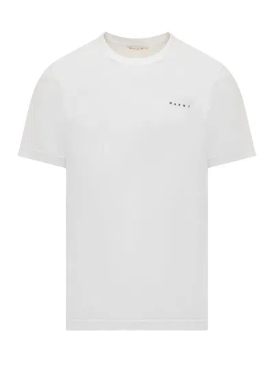 Marni White Cotton T-shirt With Logo Print In White